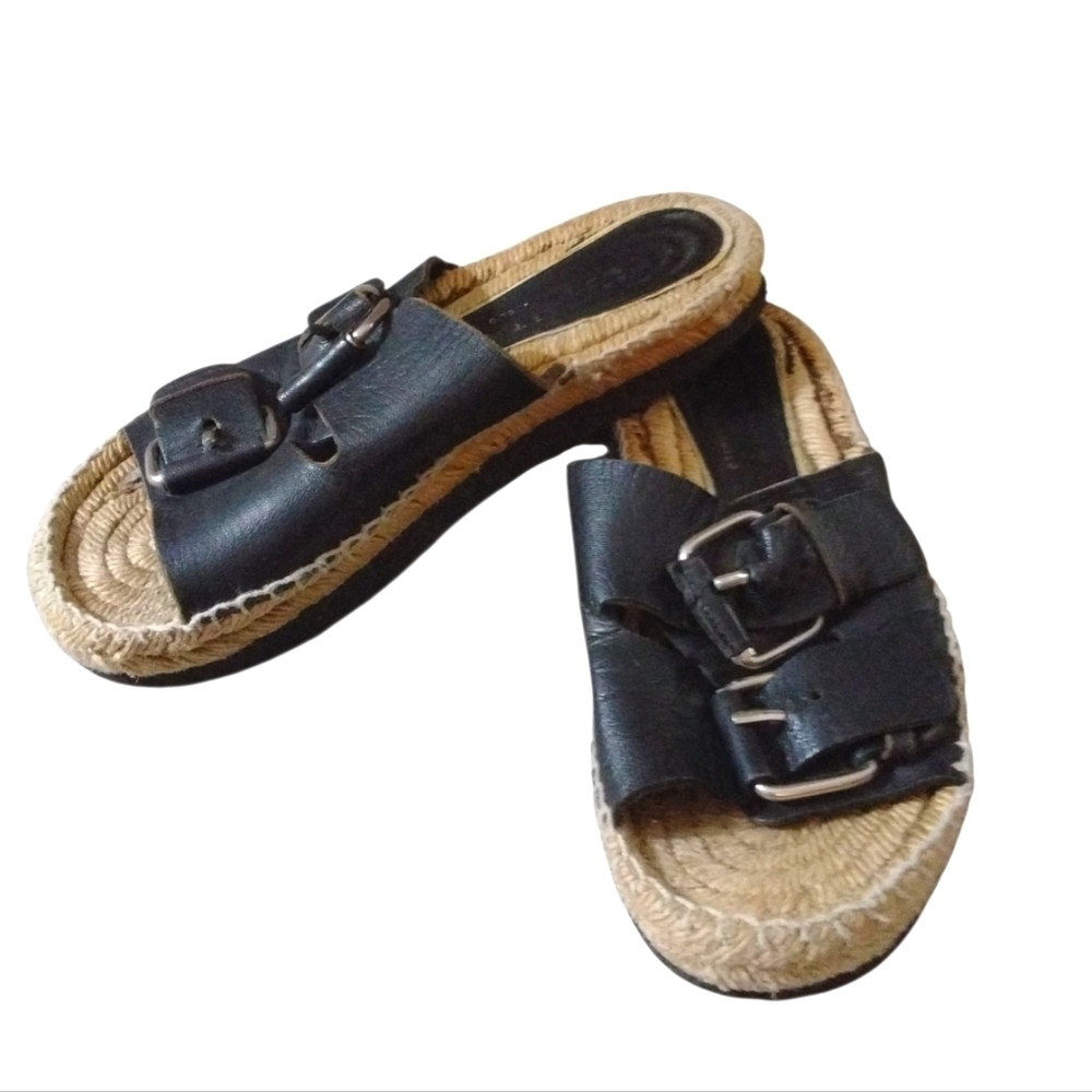 Palomitas Black Leather Espadrilles with Woven Sole